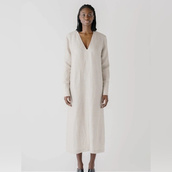 GIANNETTI Beige 100% Linen tunic thick midi Dress US 0-6 one size fits all - Picture 1 of 16